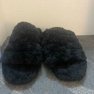 Black UGG fluff yeah slippers